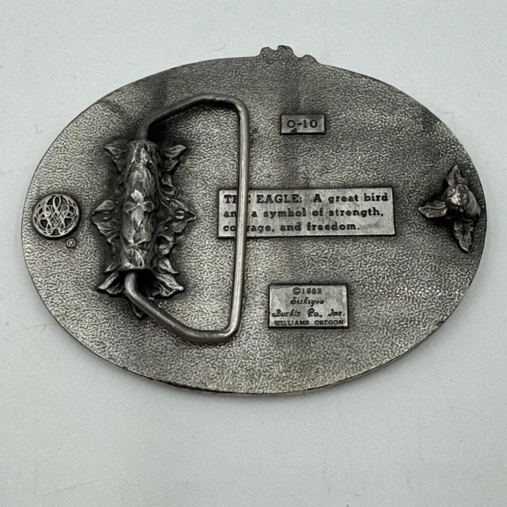 Vintage Siskiyou 1982 Solid Silvertone Pewter Flying American Eagle Belt Buckle